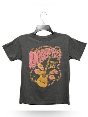 Mighty Fine Charcoal Gray Nashville Graphic Tee with Pink & Gold Print